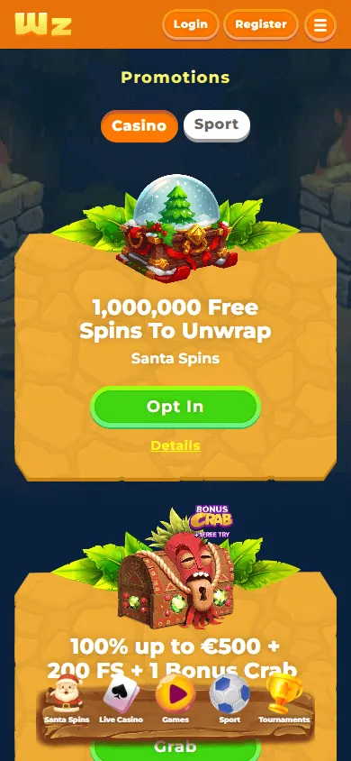 Wazamba Casino mobile browser promotions interface